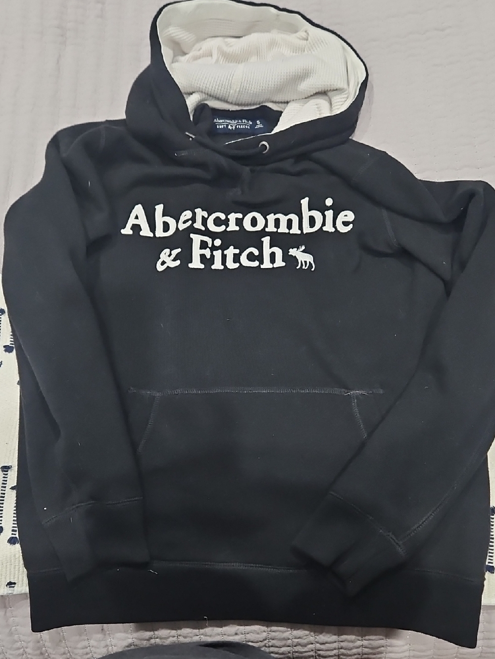 Abercrombie & Fitch Black Hoodie with White Logo and Lined Hood